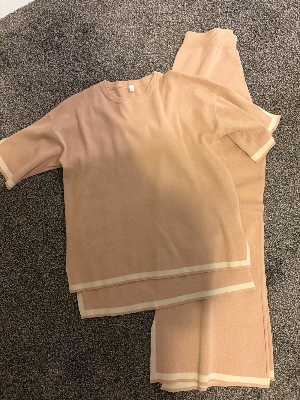 Womens Beige Two-Piec Set with Ivory Trim